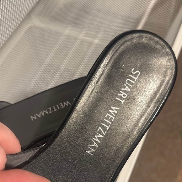 Stuart Weitzman Odeon Patent Leather Black Buckle Slide On Sandal - Picture 5 of 5